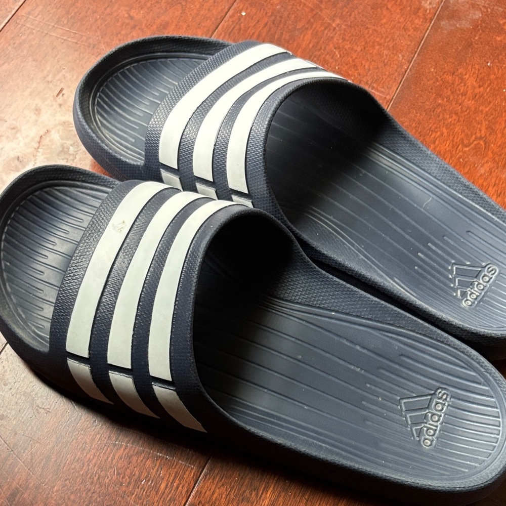 Adidas Men's Dark Blue and White Sandals